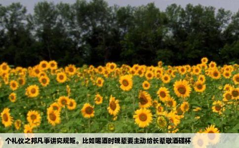个礼仪之邦凡事讲究规矩。比如喝酒时晚辈要主动给长辈敬酒碰杯