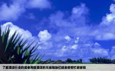 了解酒店行业的或者再做酒店的兄弟姐妹们进来帮帮忙谢谢啦